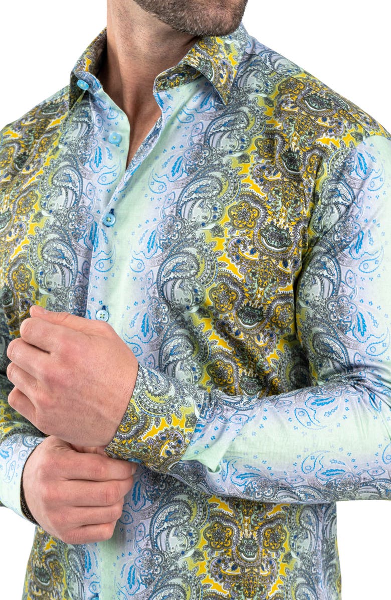 Maceoo Fibonacci Paisleyluxe Green Contemporary Fit Button-Up Shirt, Alternate, color, Green