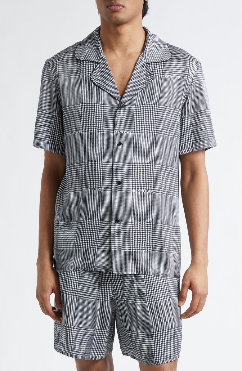 Balmain Prince of Wales Logo Button-Up Shirt, Main, color, Eab Blk/ White