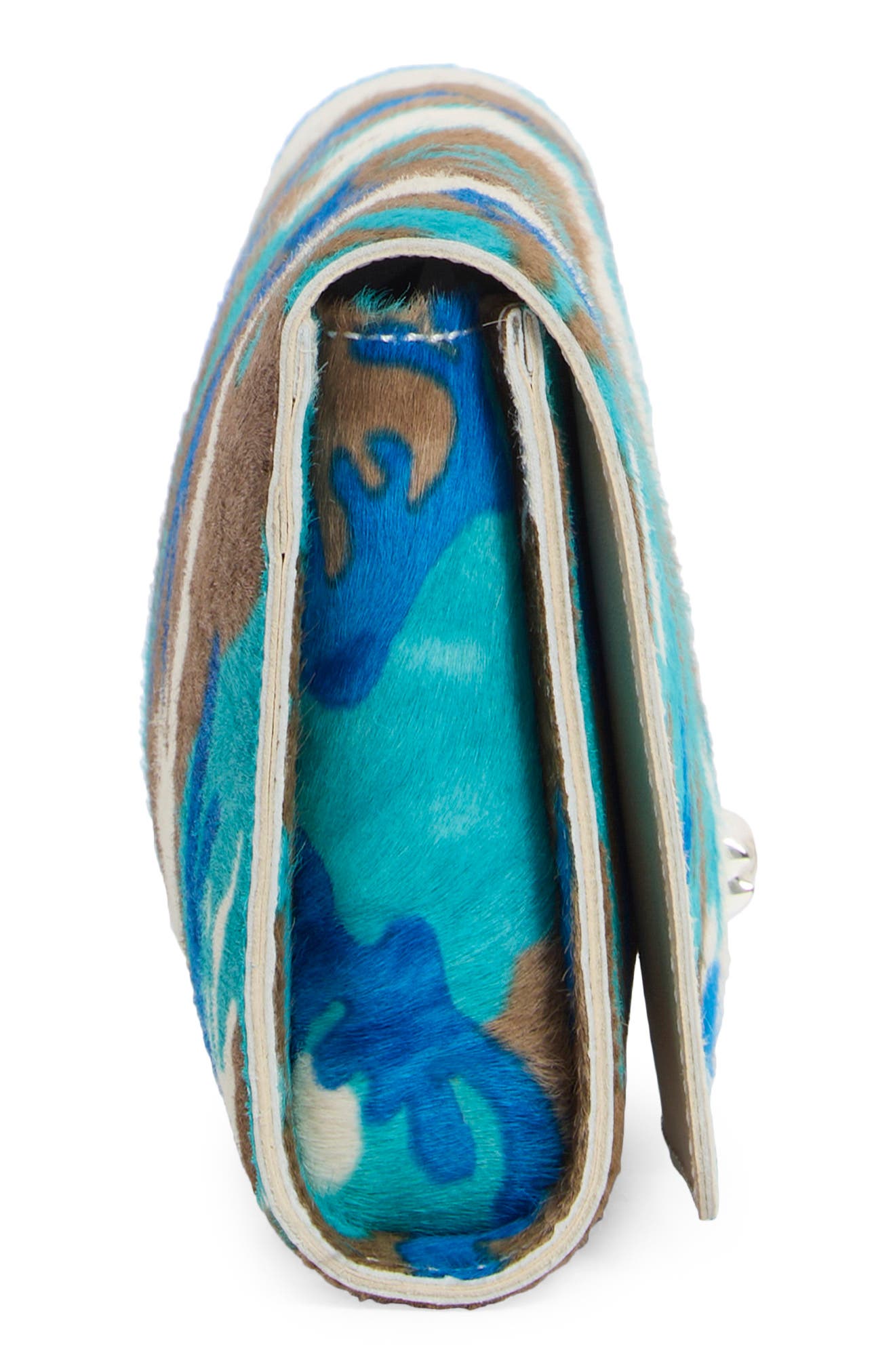 Longchamp Deep Camo Genuine Calf Hair Clutch, Alternate, color, Turquoise