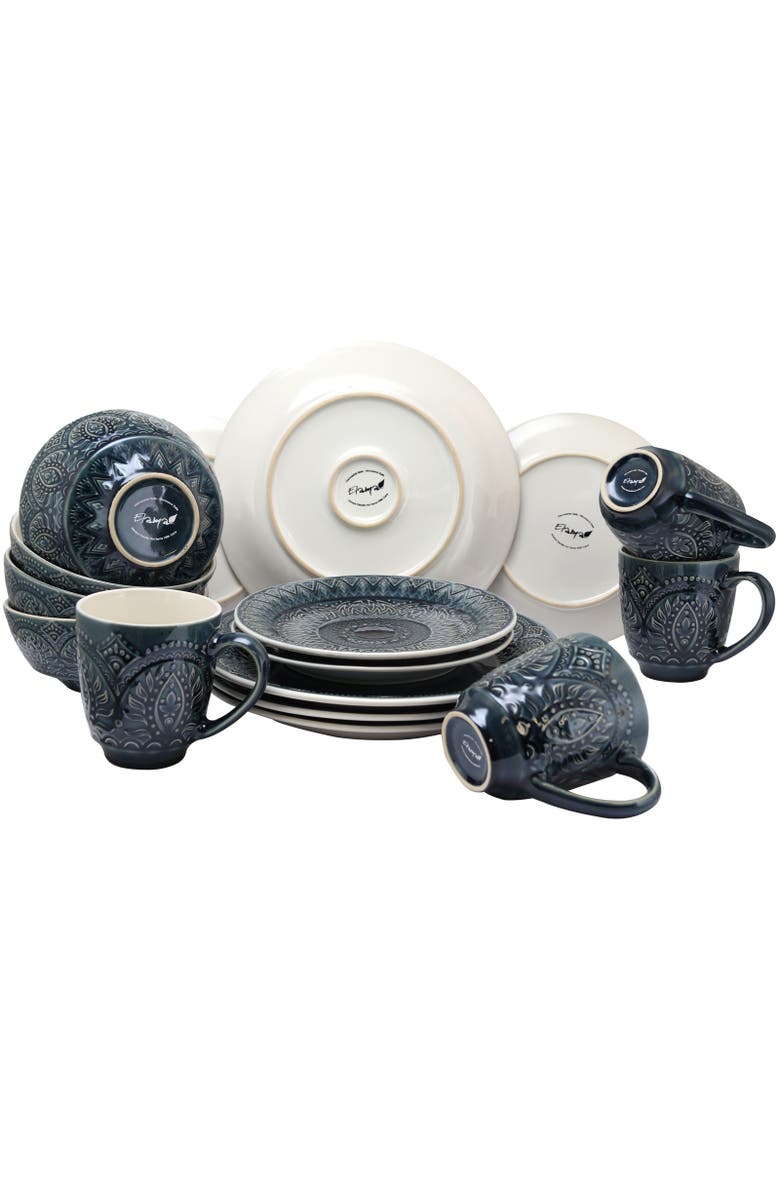 Elama Petra 16 Piece Stoneware Dinnerware Set, Alternate, color, Blue