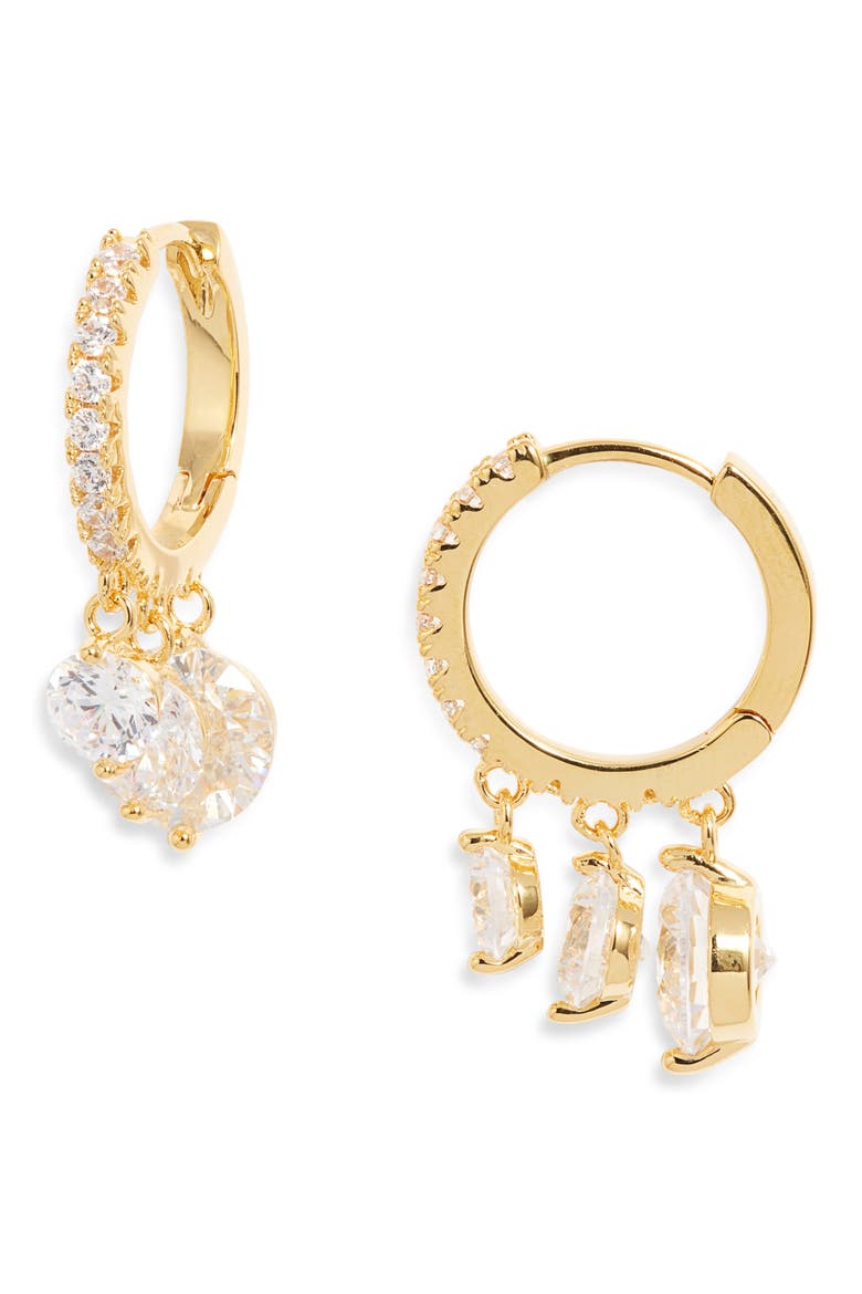 Cascading Cubic Zirconia Huggie Hoop Earrings, Main, color, CLEAR- GOLD