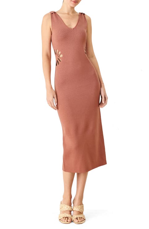 Floral Cutout Sleeveless Midi Sweater Dress