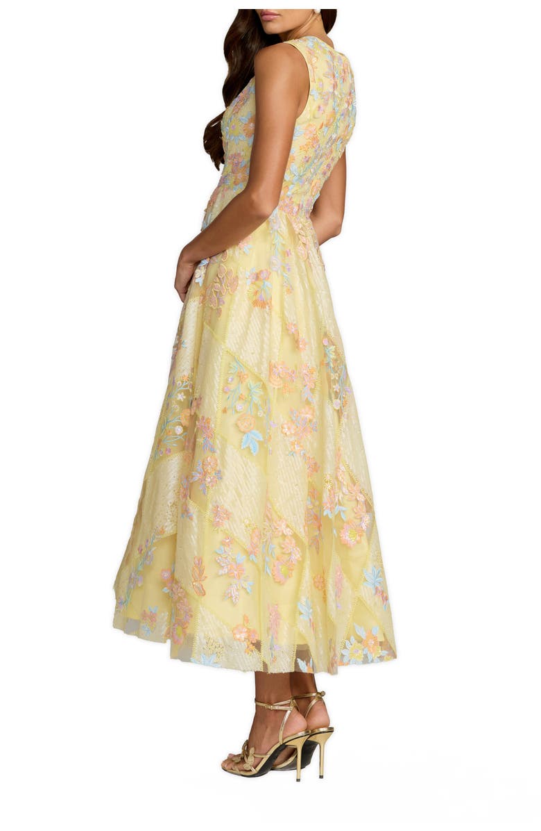 Mac Duggal Floral Embroidered Sleeveless Tulle Midi Dress, Alternate, color, Yellow Multi