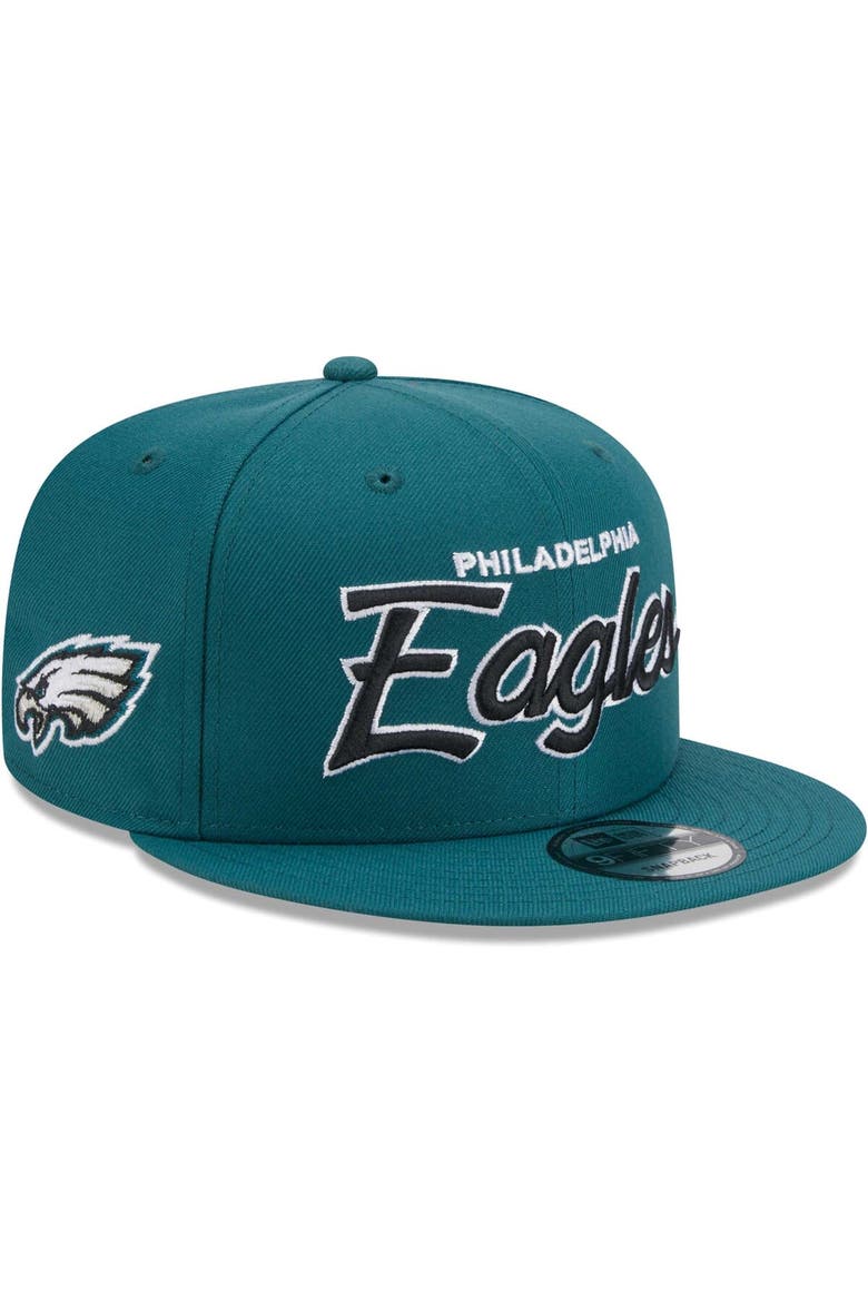 Men's New Era Midnight Green Philadelphia Eagles Main Script 9FIFTY Snapback Hat, Main, color, Green