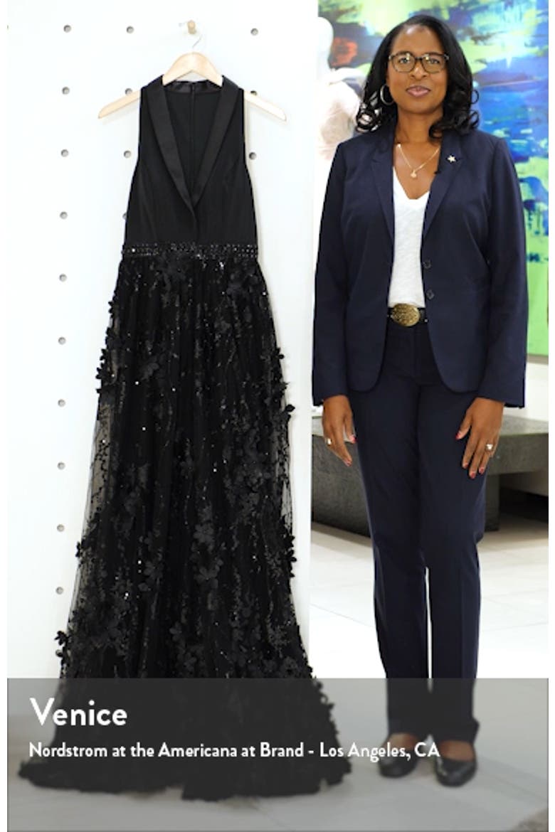 Tuxedo Lapel Floral Embellished Gown video