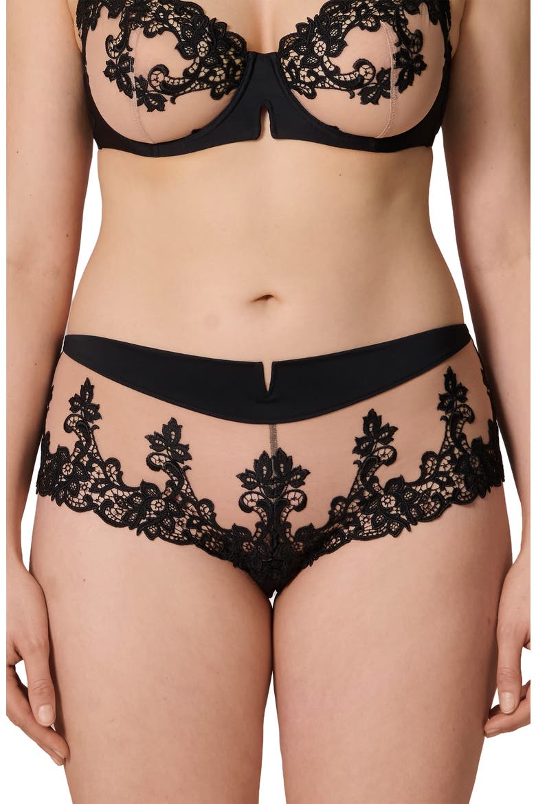 'Saga' Embroidered Boyshort Briefs, Alternate, color, TATOO NOIR