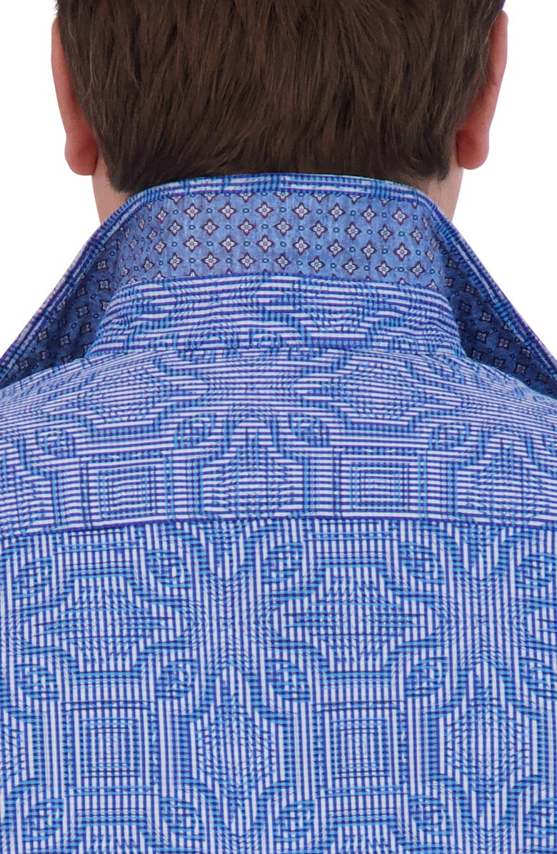 Robert Graham Voyage Geo Jacquard Stretch Cotton Button-Up Shirt, Alternate, color, Blue