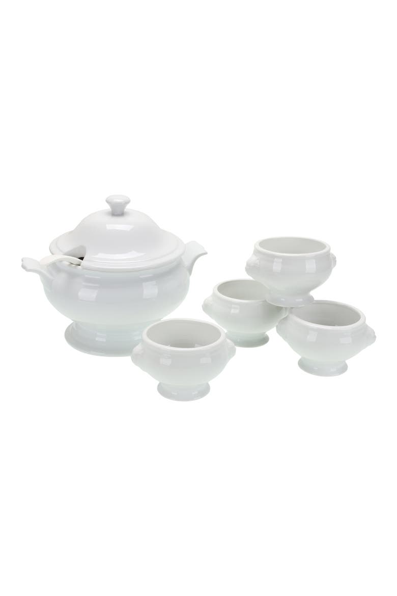 Soup Tureen & Lions Head Bowl Set, Main, color, WHITE