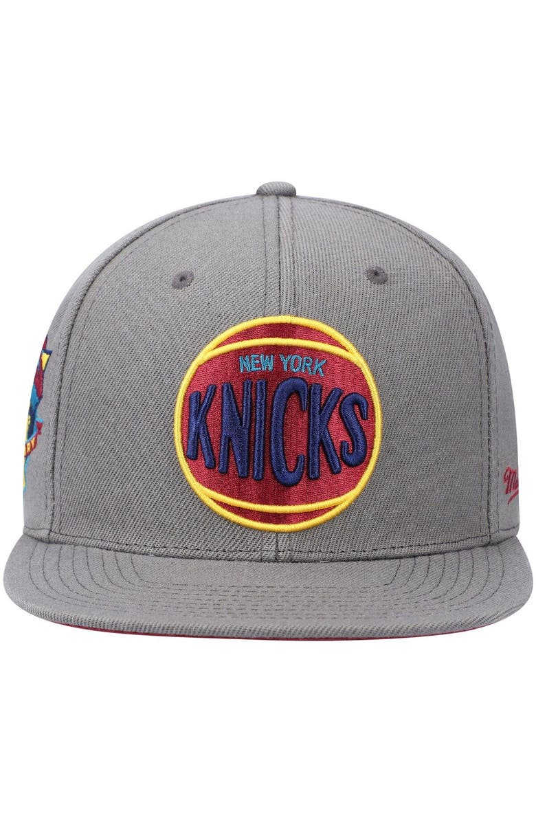 Mitchell & Ness Men's Mitchell & Ness Charcoal New York Knicks Hardwood Classics 50th Anniversary Carbon Cabernet Fitted Hat, Alternate, color,