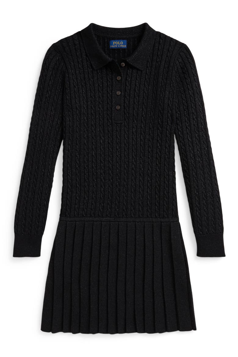 Kids' Long Sleeve Cable Knit Sweater Dress, Main, color, POLO BLACK