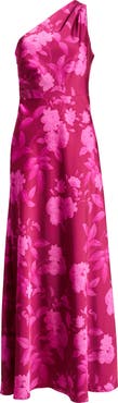 Sachin & Babi Delphine Floral One-Shoulder Satin Crepe Sheath Gown