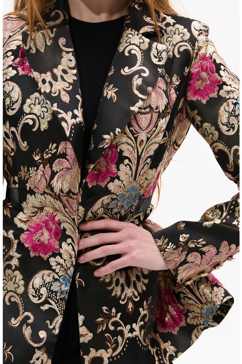 Metallic Floral Jacquard Peplum Blazer, Alternate, color, BLACK MULTI