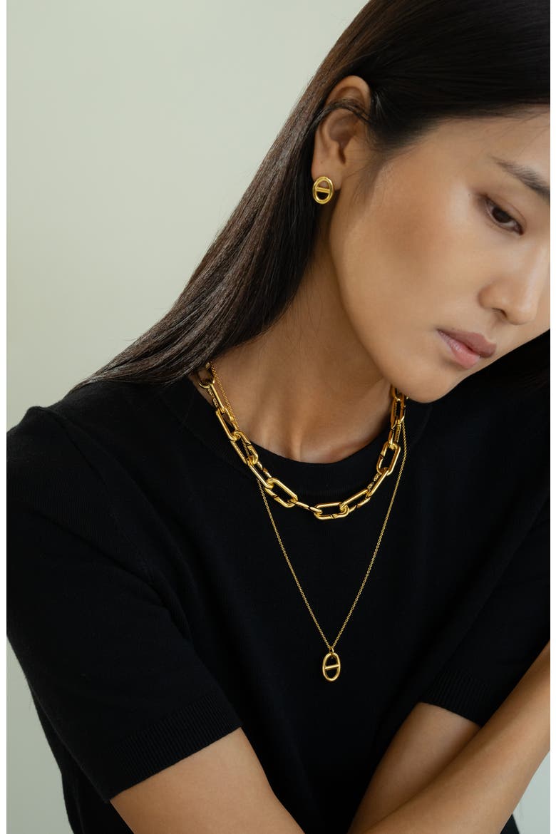 Sterling Silver 18k Gold Plated Erin Circle Necklace Dainty Charm, Alternate, color, Gold