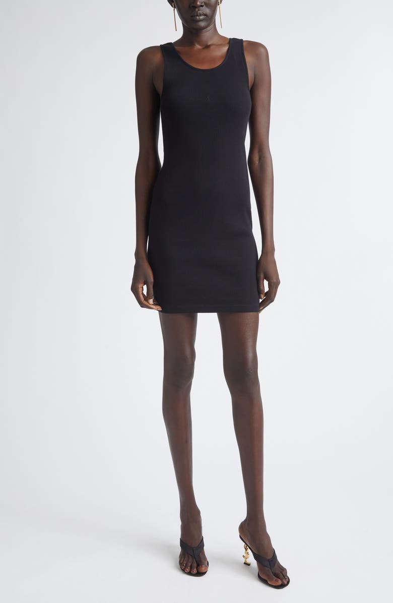 Saint Laurent Cassandre Cotton Rib Dress, Main, color, Noir