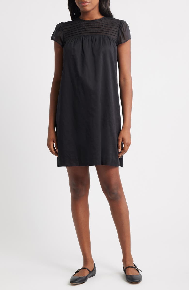Charles Henry Pintuck Cotton Minidress, Main, color, Black