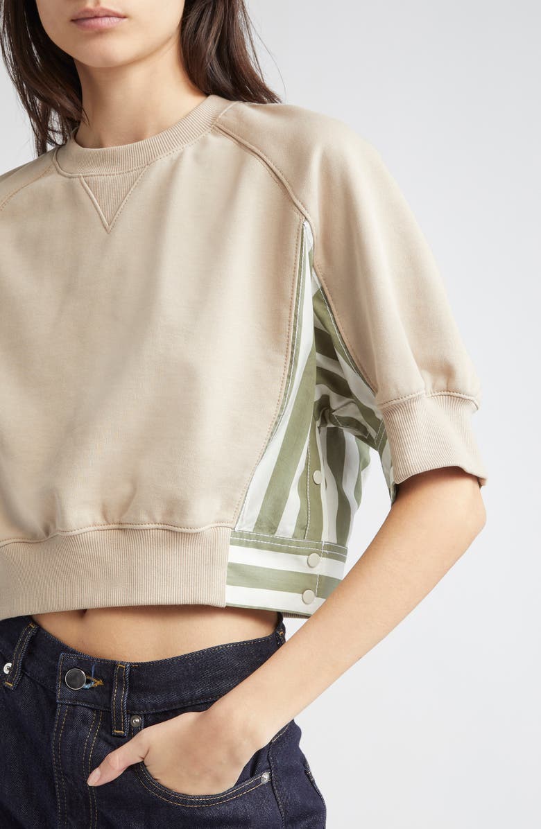 3.1 Phillip Lim Crop Shirt-Trimmed Sweatshirt, Alternate, color, Concrete