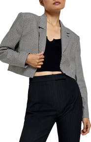 River Island Houndstooth Check Crop Blazer