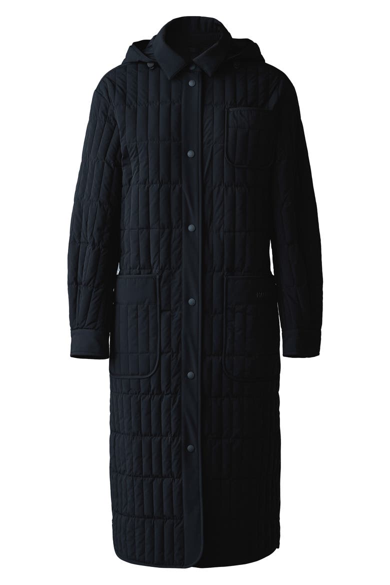 Tadoka Down & Feather Long Hooded Coat, Alternate, color, BLACK