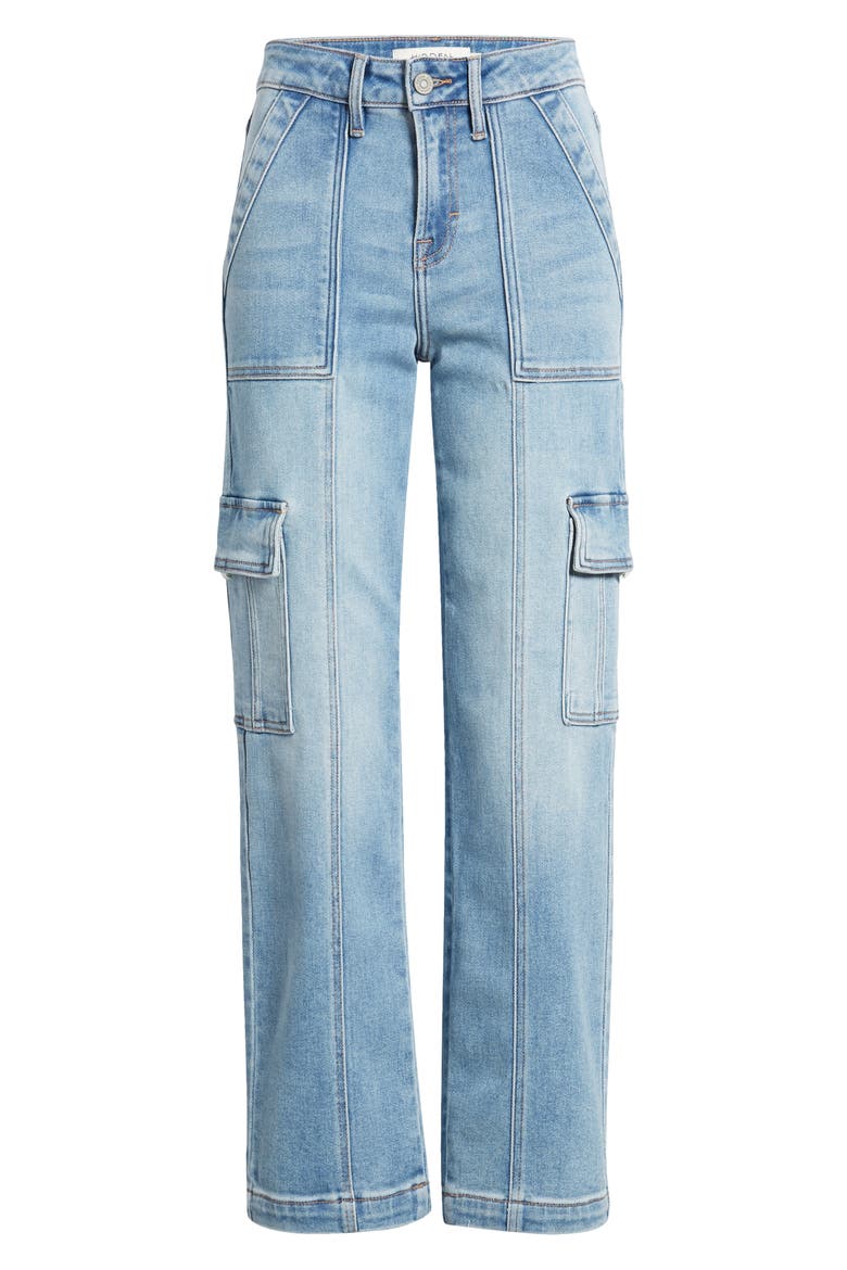 Crop Straight Leg Cargo Jeans, Alternate, color, MED WASH
