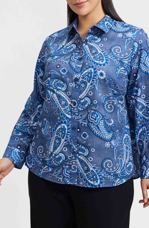 Hampton Paisley Print Cotton Poplin Button-Up Shirt (Plus)