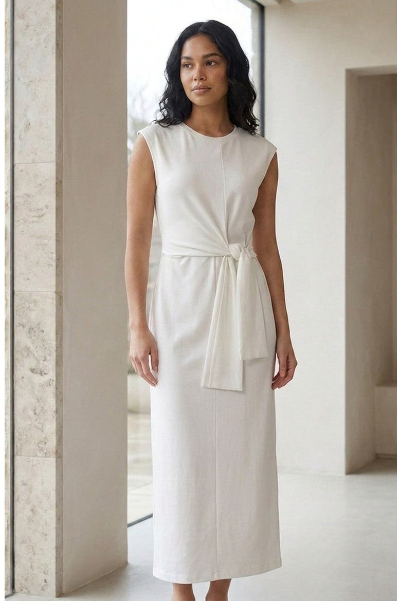 Elegant Sleeveless Tie Waist Maxi Dress, Alternate, color, White