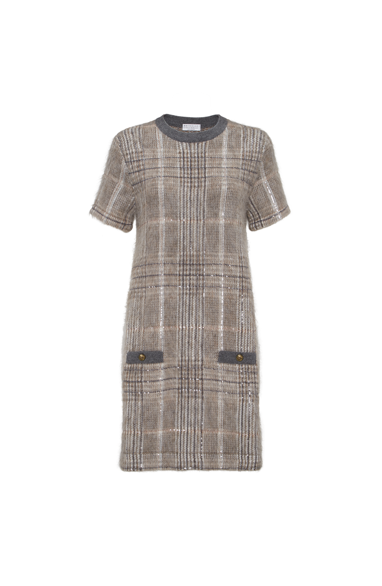 Brunello Cucinelli Jacquard dress with dazzling check, Main, color, Grey