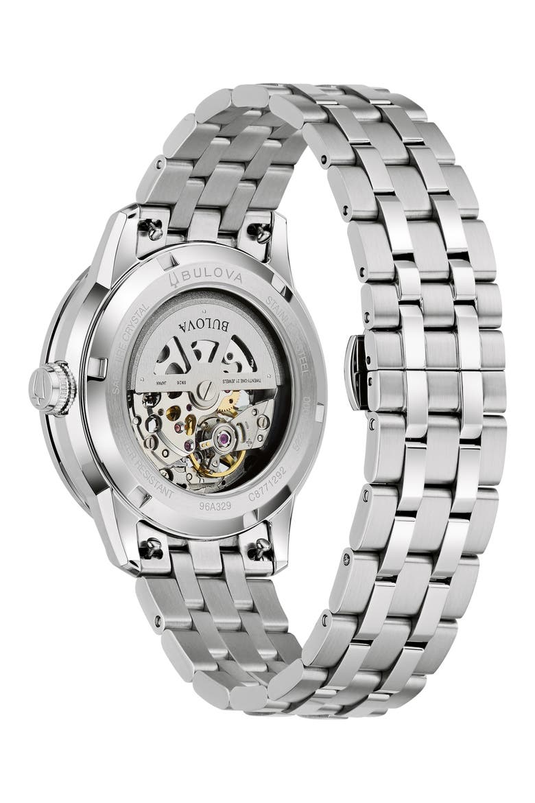 Sutton Skeleton Automatic Bracelet Watch, 40mm, Alternate, color, SILVER-TONE