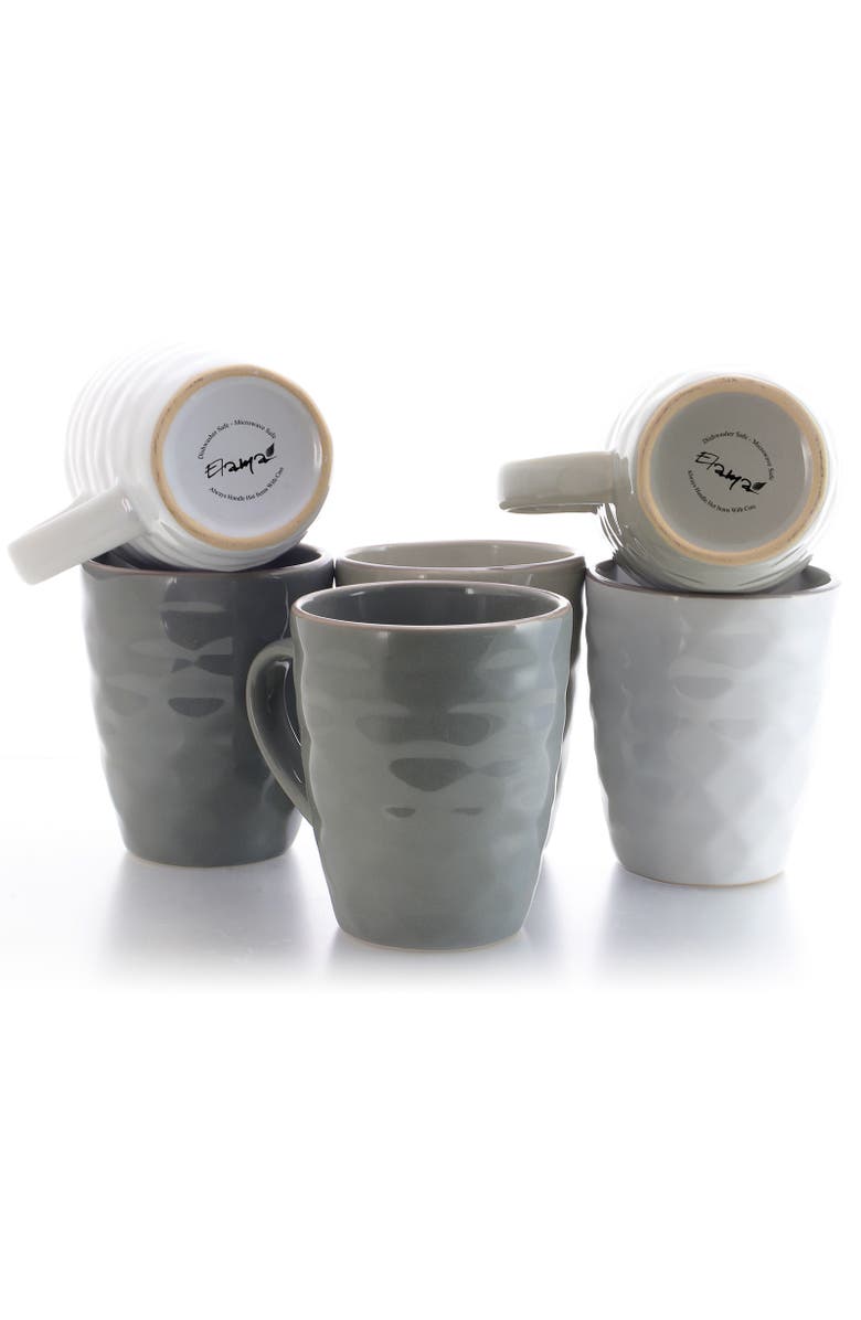 Elama Tahitian Waves 6-Piece 12 oz. Mug Set with Stand, Alternate, color, White