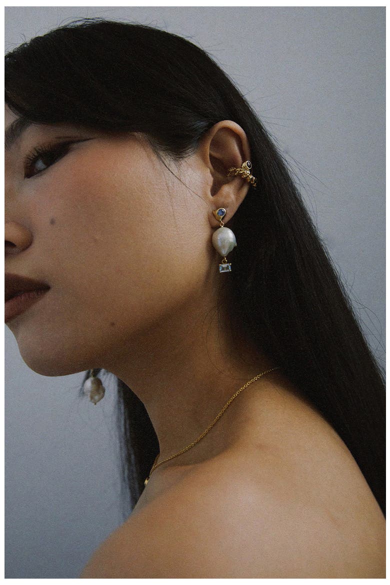 Freshwater Pearl Mismatched Drop Earrings, Alternate, color, GOLD