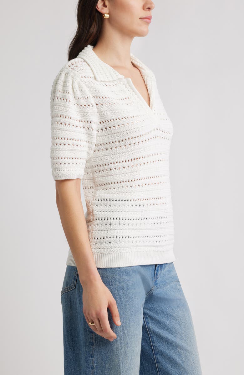 Caslon<sup>®</sup> Mixed Stitch Polo Sweater, Alternate, color, White