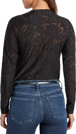Cece Floral Semisheer Long Sleeve Top