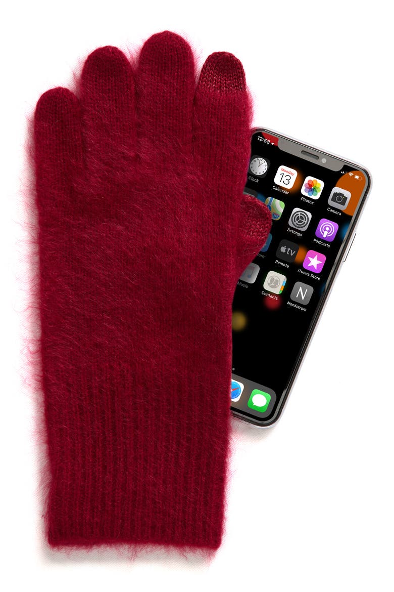 Brushed Cashmere Tech Gloves, Alternate, color, RED RUMBA