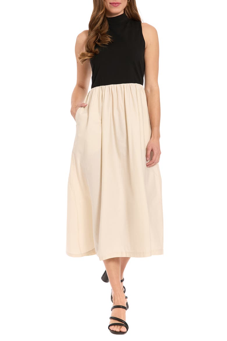 Mixed Media Midi Dress, Main, color, BUTTERCREAM/ ANTHRACITE