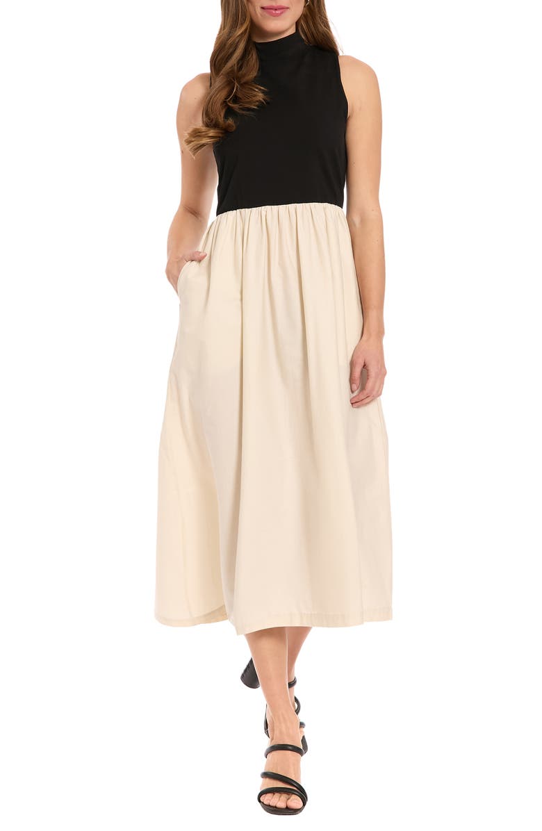 London Times Mixed Media Midi Dress, Main, color, 
