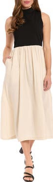 London Times Mixed Media Midi Dress