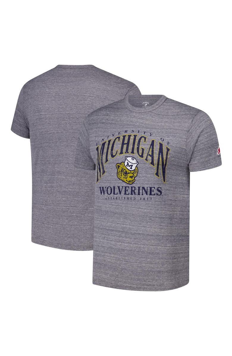 LEAGUE COLLEGIATE WEAR Men's League Collegiate Wear Heather Gray Michigan Wolverines Tall Arch 2.0 Victory Falls Tri-Blend T-Shirt, Alternate, color, Heather Gray