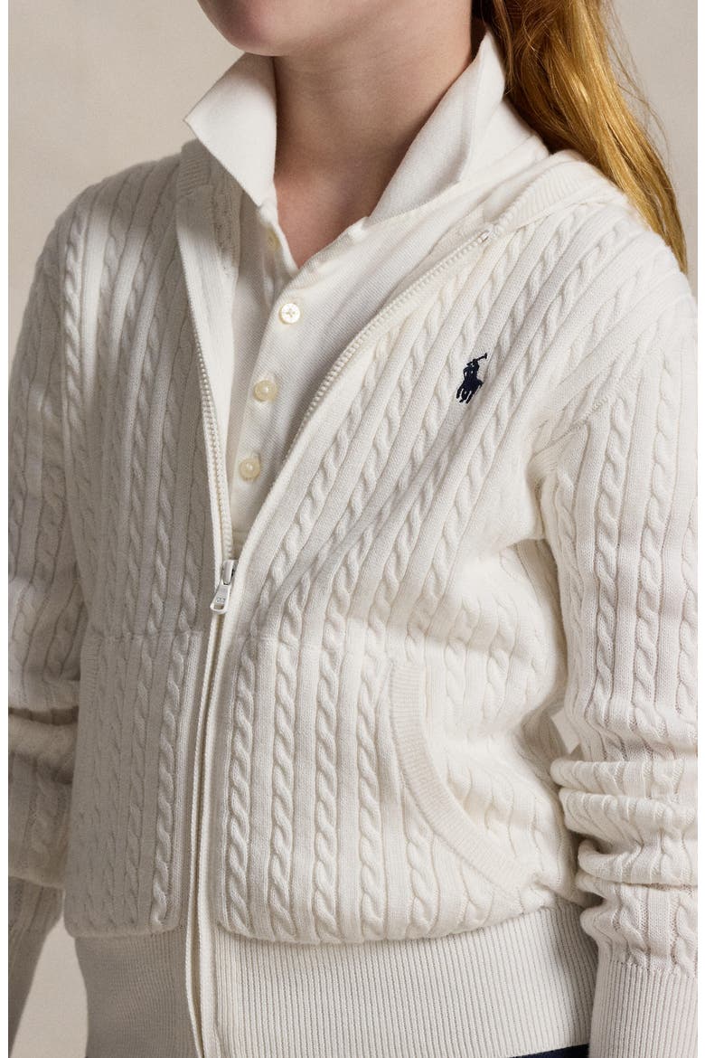 Kids' Cable Knit Cotton Zip Hoodie, Alternate, color, WHITE