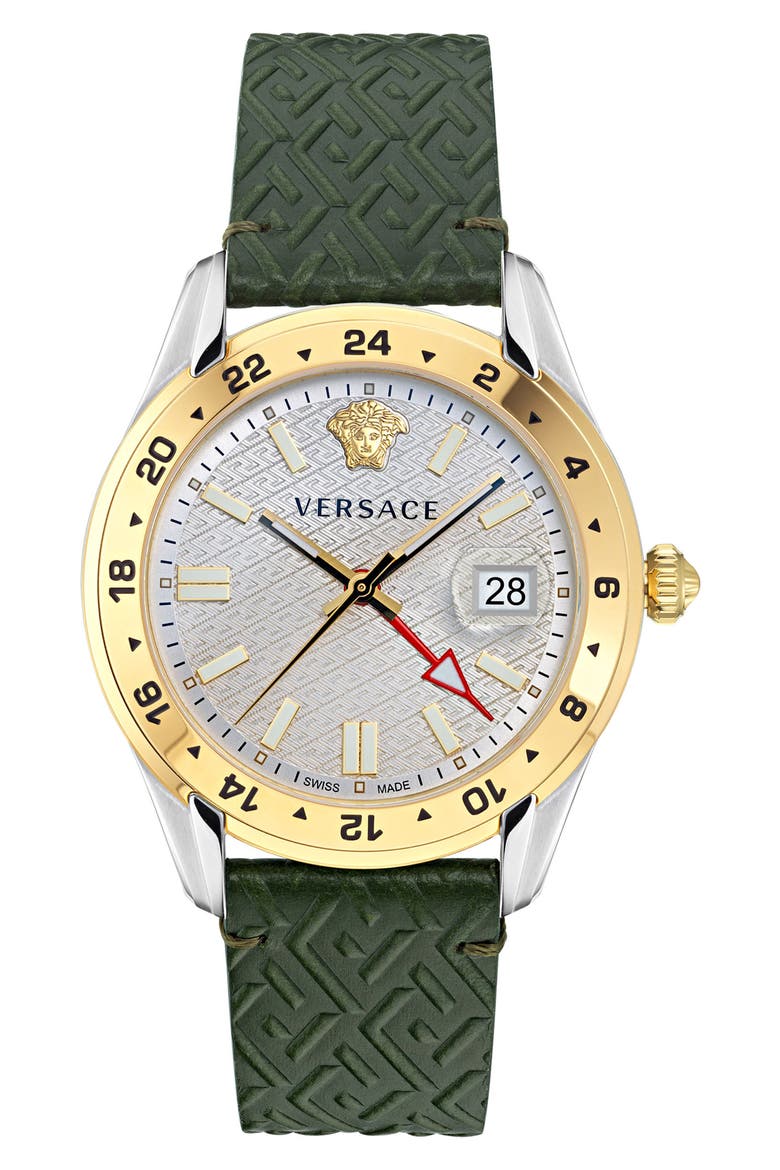 Greca Time Leather Strap Watch, 41mm, Main, color, TWO TONE