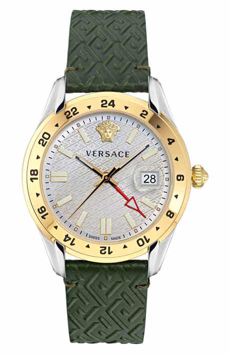 Versace Greca Time Leather Strap Watch, 41mm