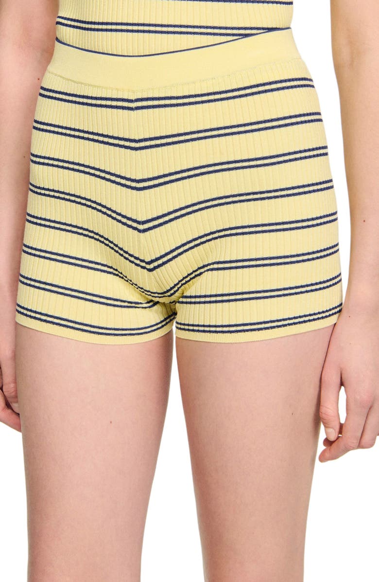 SANDRO Striped knit shorts, Alternate, color, Light Yellow