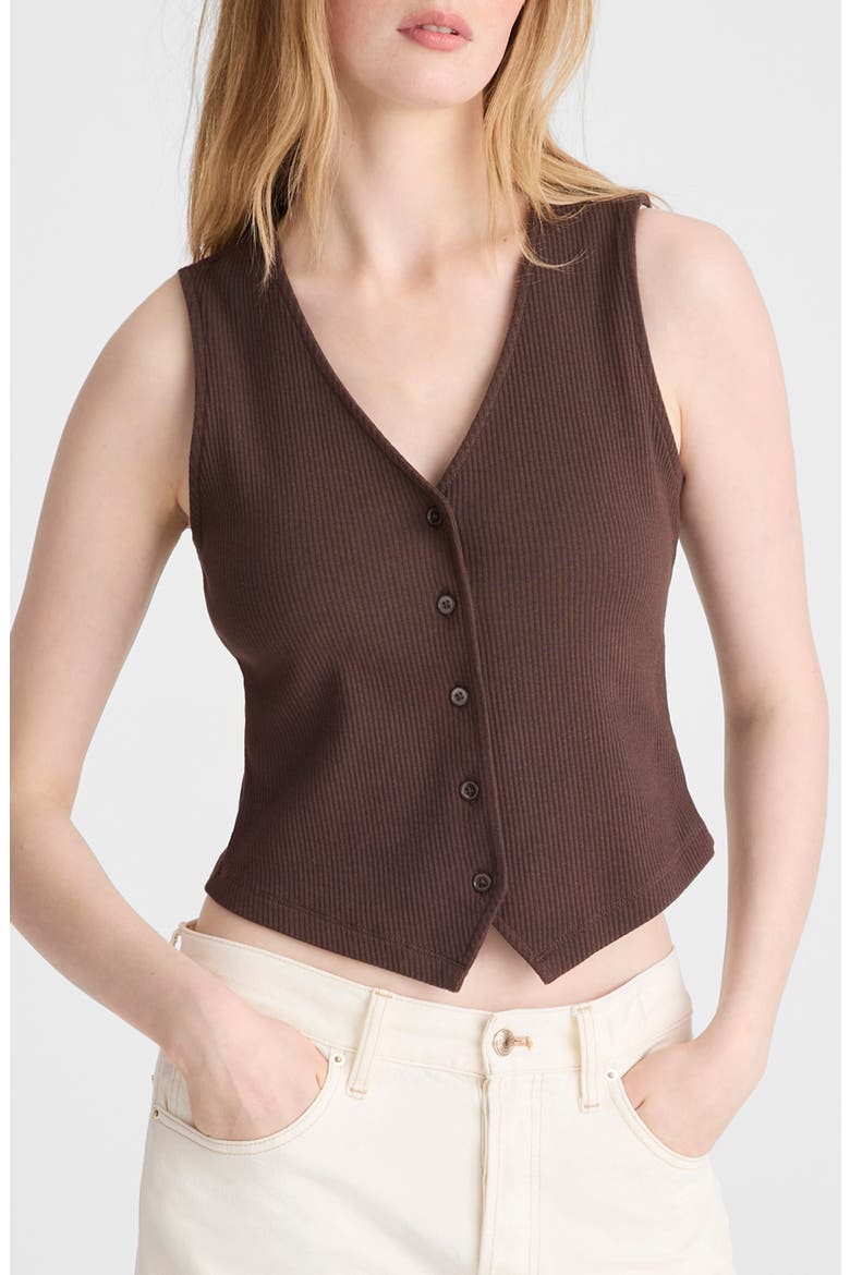 Rib V-Neck Vest, Main, color, DARK BROWN