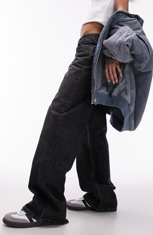 Topshop Ember Low Rise Wide Leg Jeans In Washed Black In Black