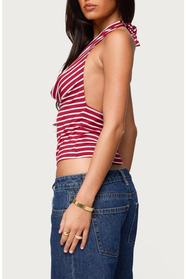 Stripe Cowl Neck Halter Top, Alternate, color, RED-AND-WHITE