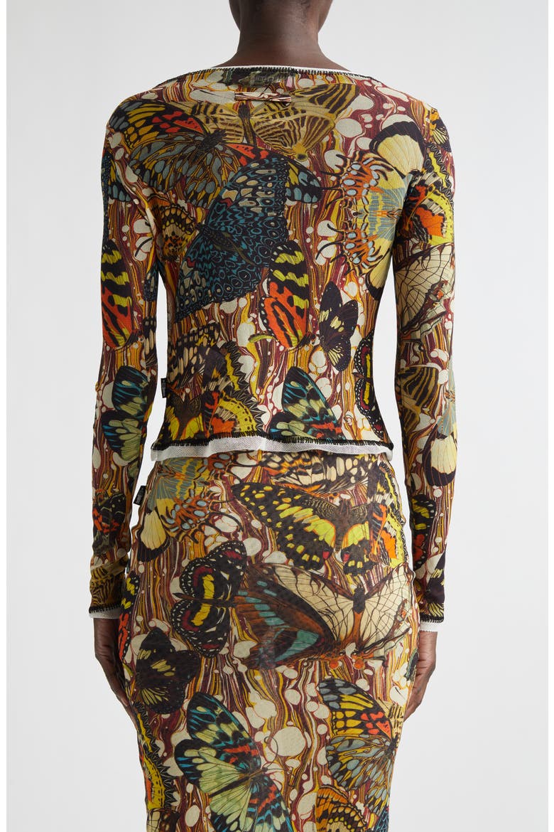 Re-Edition Butterfly Print Mesh Cardigan, Alternate, color, YELLOW/ MULTICOLOR