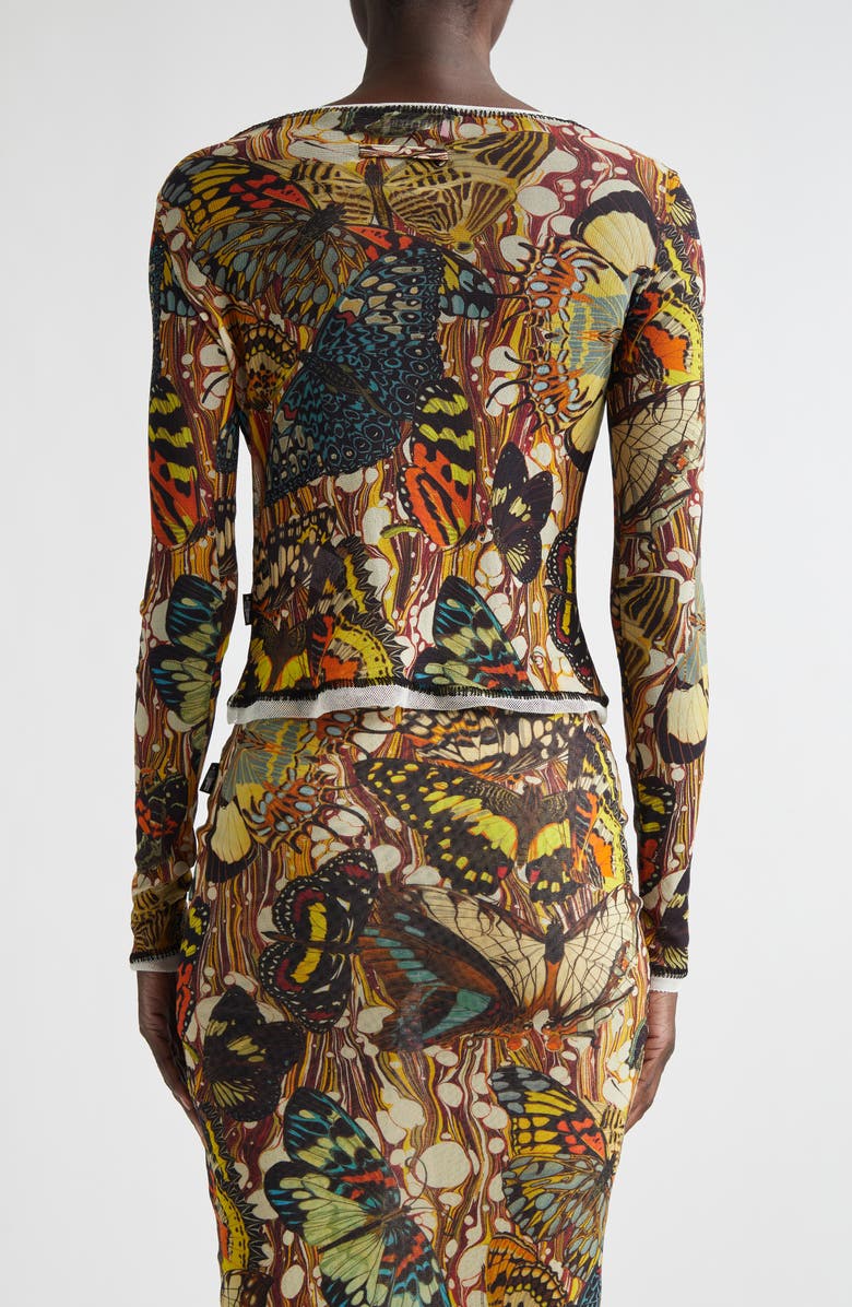 Jean Paul Gaultier Re-Edition Butterfly Print Mesh Cardigan, Alternate, color, Yellow/ Multicolor