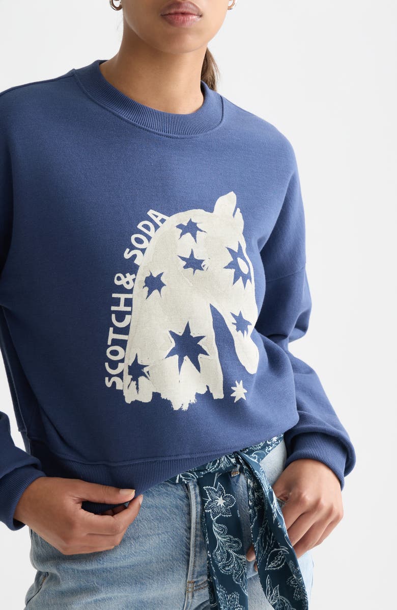 Scotch & Soda Horse Cotton Graphic Sweatshirt, Alternate, color, Oceana