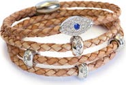 Liza Schwartz Set of 2 Evil Eye & Good Karma Braided Leather Wrap Bracelets