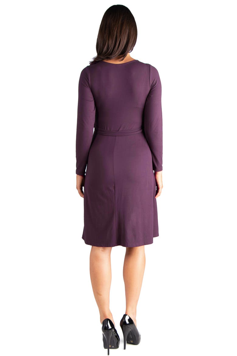 Chic V-neck Long Sleeve Belted Maternity Dress, Alternate, color, Purple
