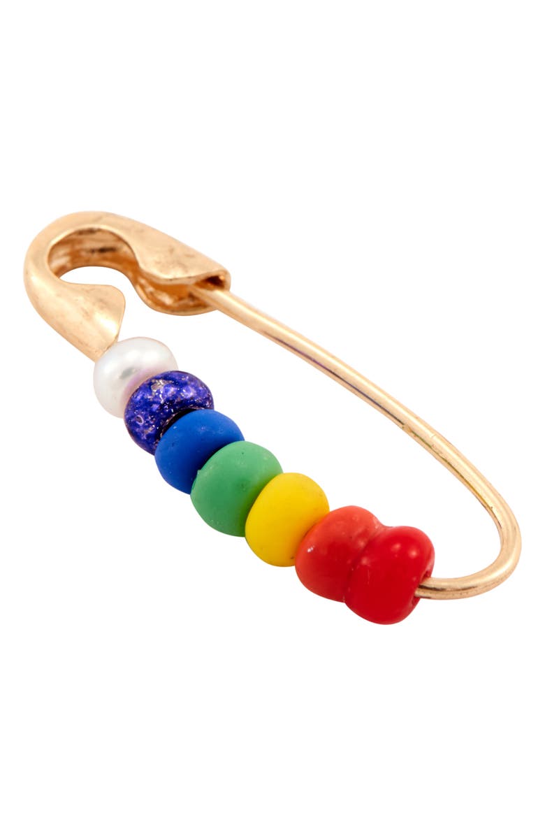 Loren Stewart Pride Rainbow Safety Pin Earring, Main, color, 
