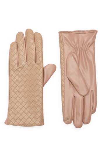 Vince Camuto Crosshatch Faux Leather Gloves In Neutral